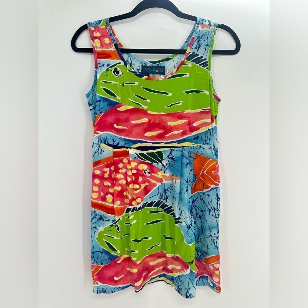 Jams World Women's XS Tropical Fish Print Top Oversized Shirt Tunic
